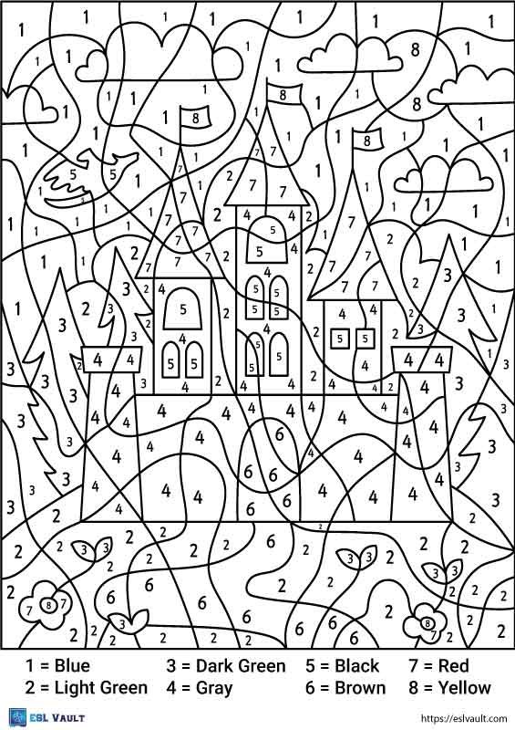 castle color by number printable