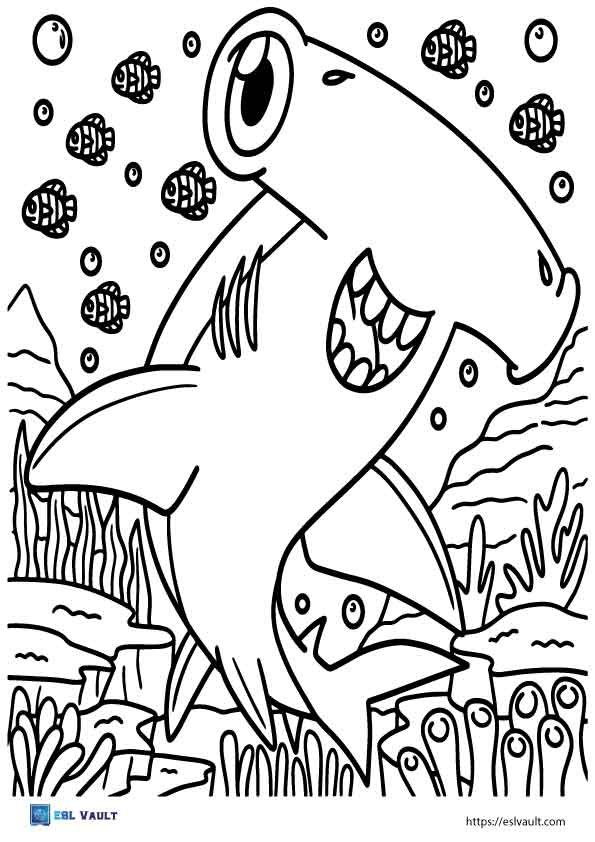 cute hammerhead coloring page