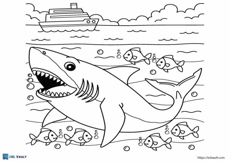 cute shark coloring page printable