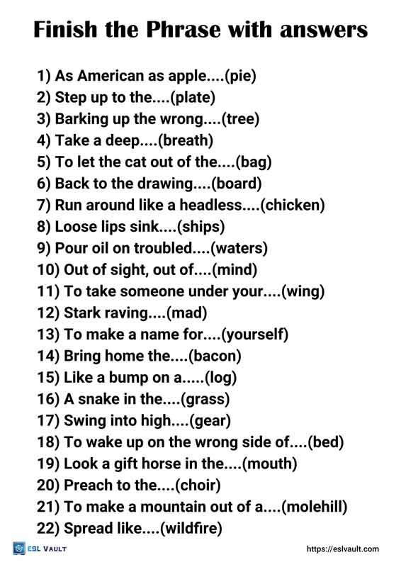finish the phrase with answers 1