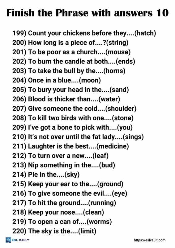 finish the phrase with answers 10