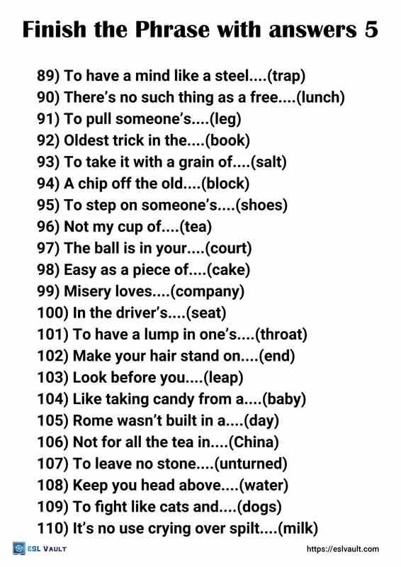 finish the phrase with answers 5