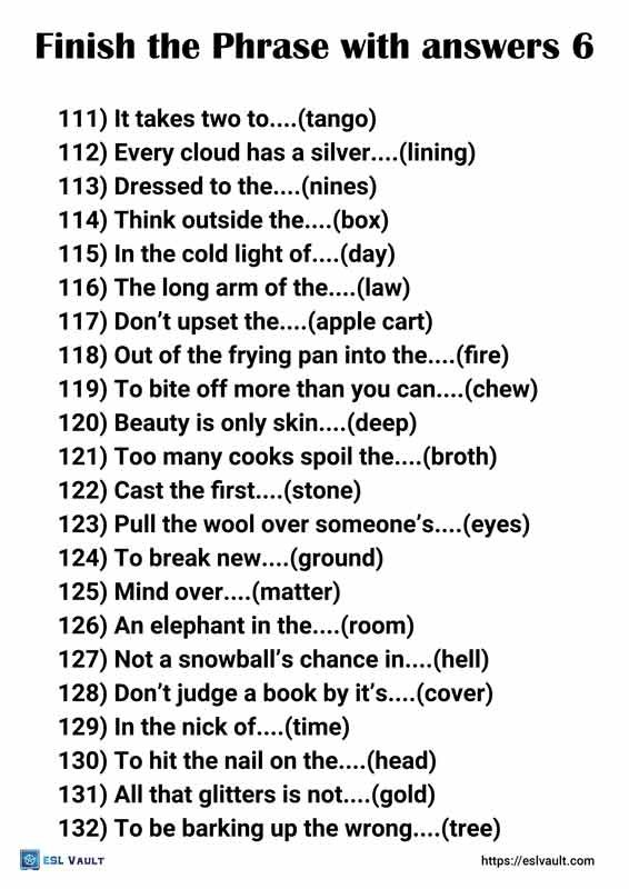 finish the phrase with answers 6
