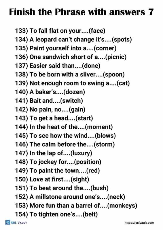 finish the phrase with answers 7