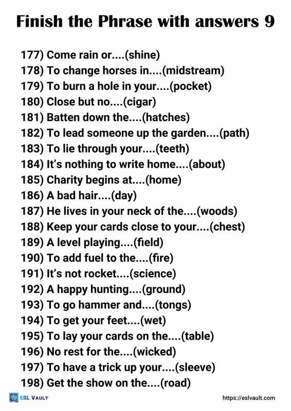 finish the phrase with answers 9