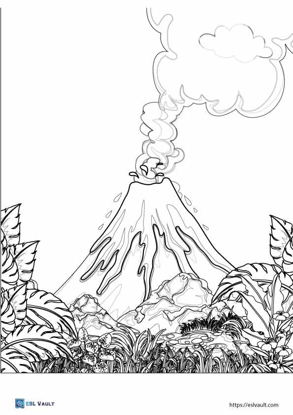 jungle volcano coloring page