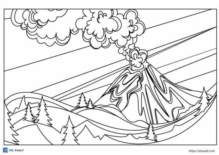 landscape volcano coloring page