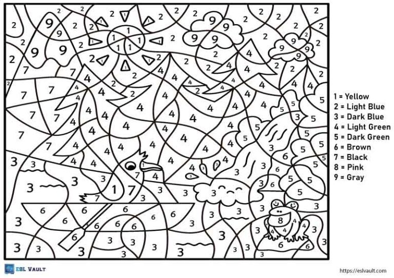 lake color by number printable pdf