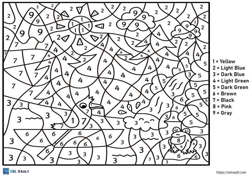38 Free PDF color by number printables - ESL Vault