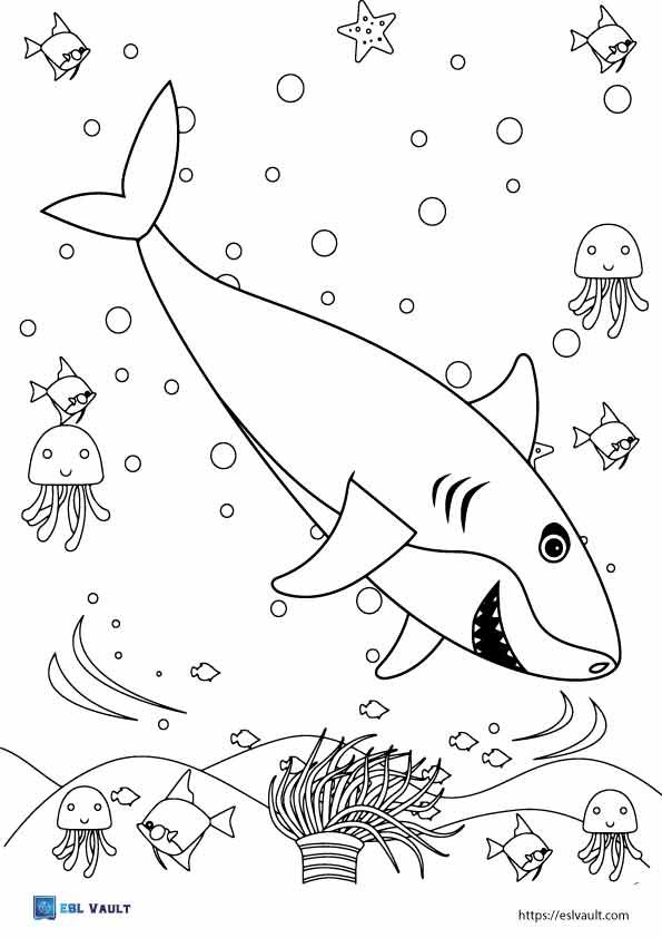 pdf cute shark coloring page