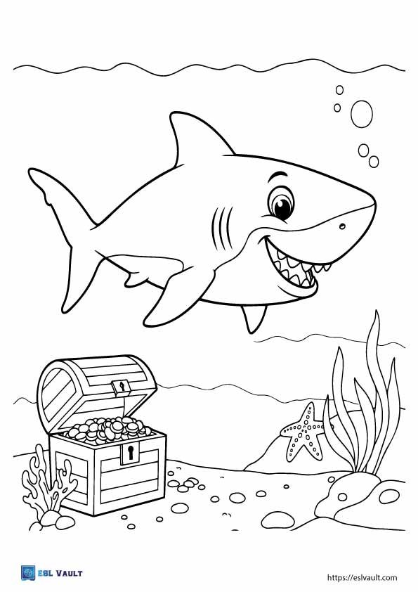 printable cute shark coloring page