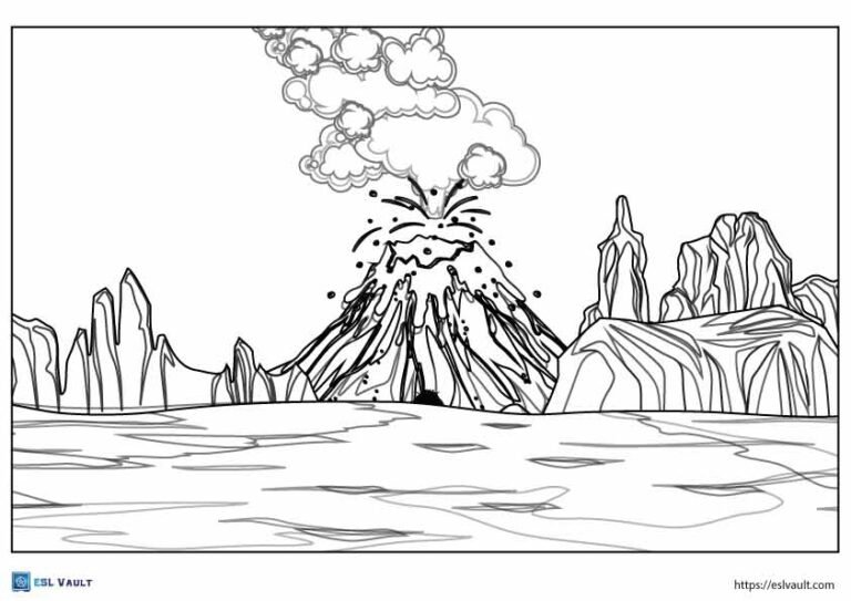 rocky landscape volcano coloring page