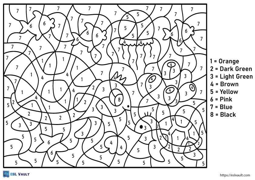 38 Free PDF color by number printables - ESL Vault