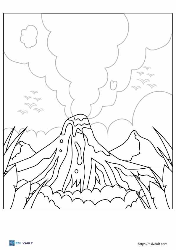 smoking volcano coloring page