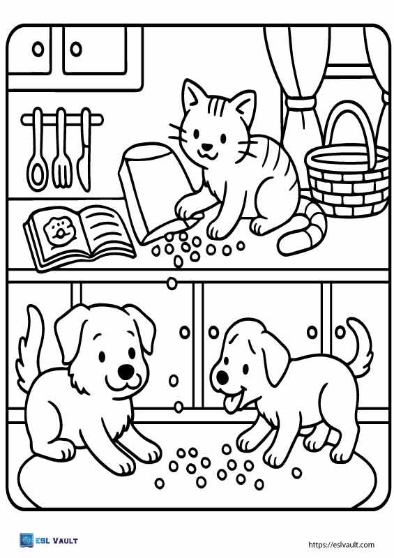 cute pets coloring page for kids