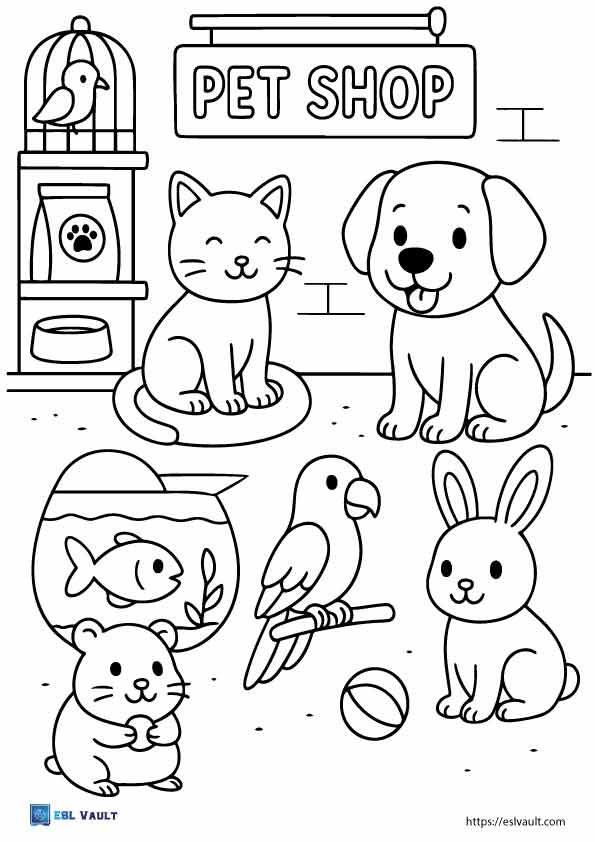 pet shop coloring page for kids