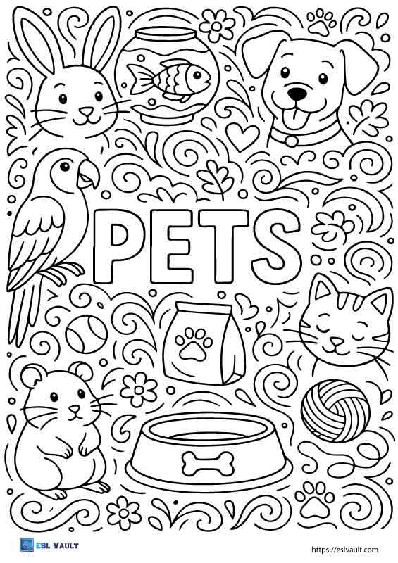pets coloring page free printable