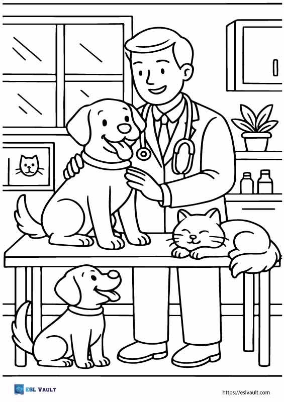 pets coloring page vet