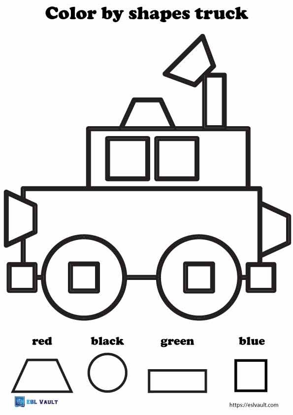 color by shape printable truck