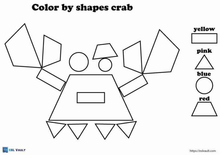 free color by shape for kids crab