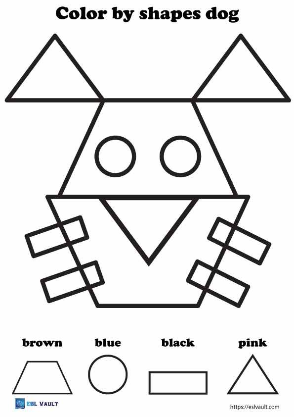 free color by shape preschool dog