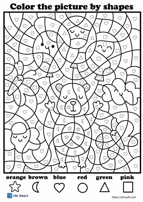 free printable color by shapes worksheet