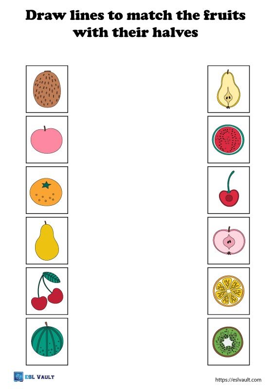 fruit matching worksheet for kids