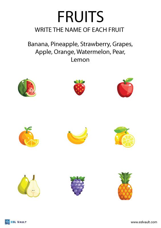 fruit matching worksheet for kids