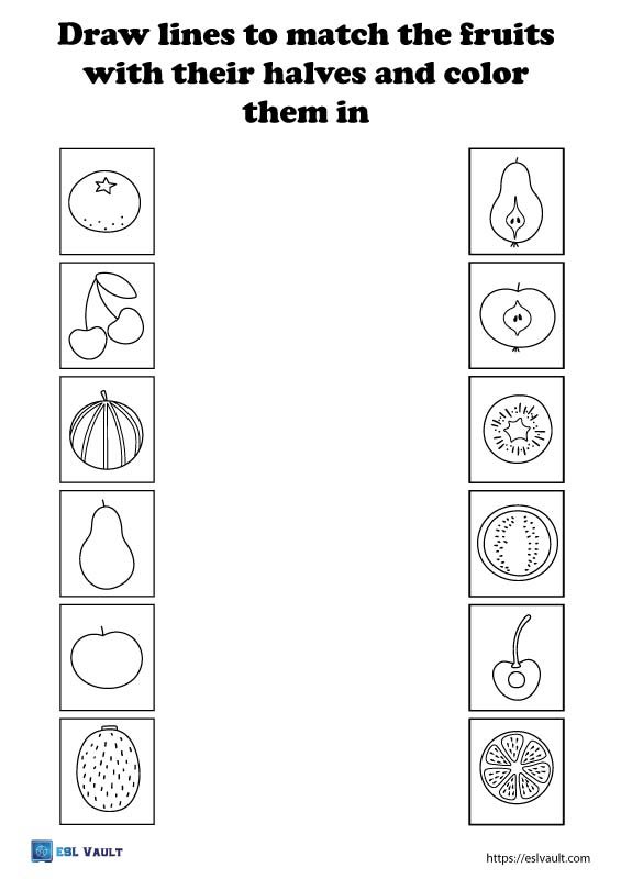 fruits matching worksheet black and white.