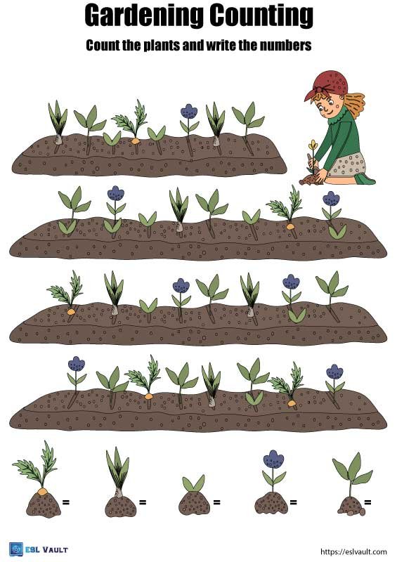 counting gardening worksheet for kids