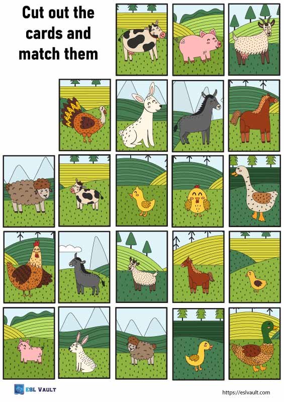 farm animals matching cards