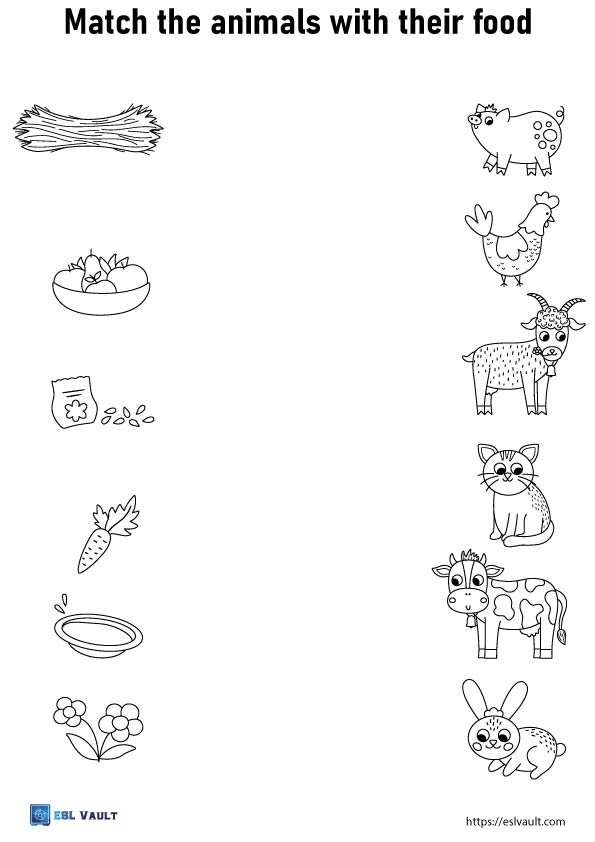farm animals matching worksheet for kids