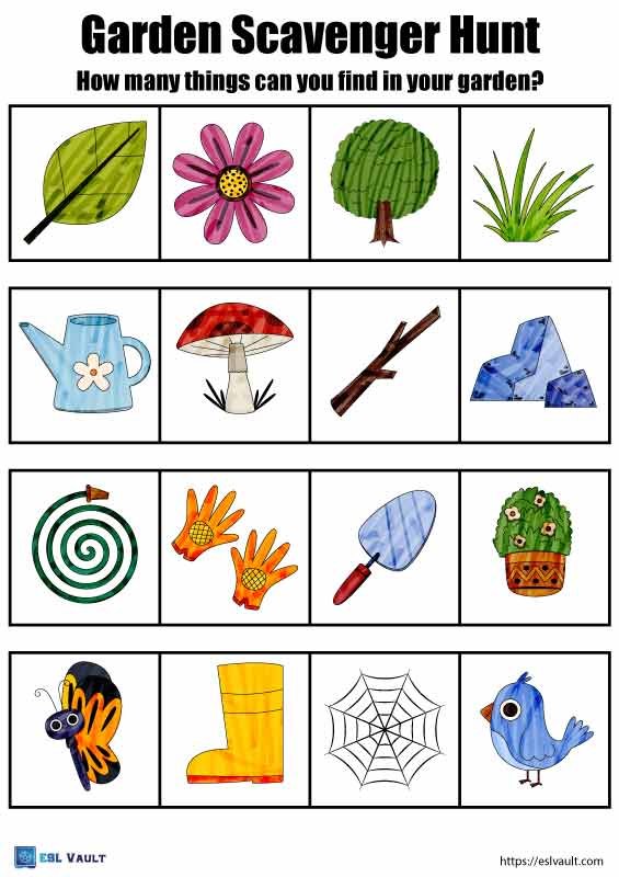 kids gardening worksheet scavenger hunt