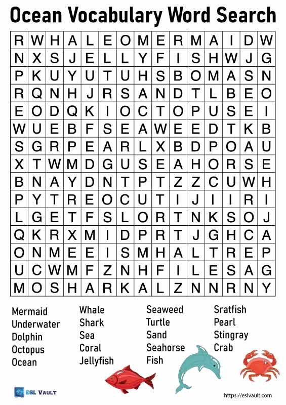 ocean vocabulary word search worksheet