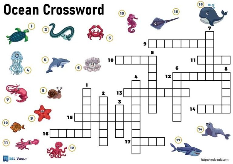 ocean animals crossword worksheet