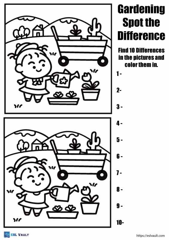 spot the difference gardening worksheet