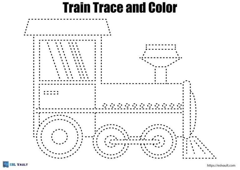 train trace and color worksheet