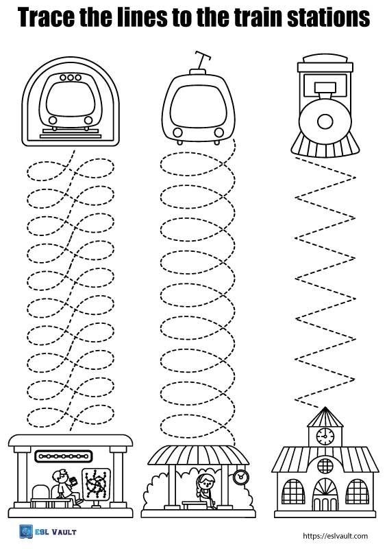 train tracing transport worksheet for kids