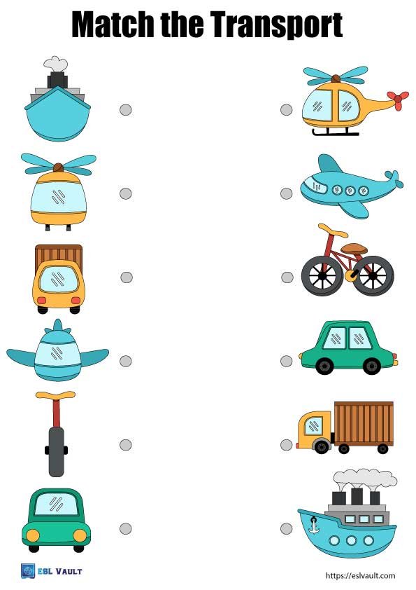 transport matching worksheet for kids