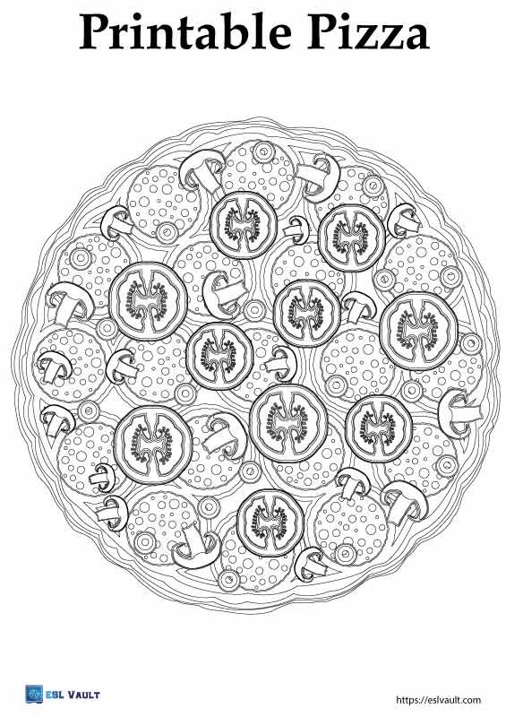 complete printable pizza coloring page