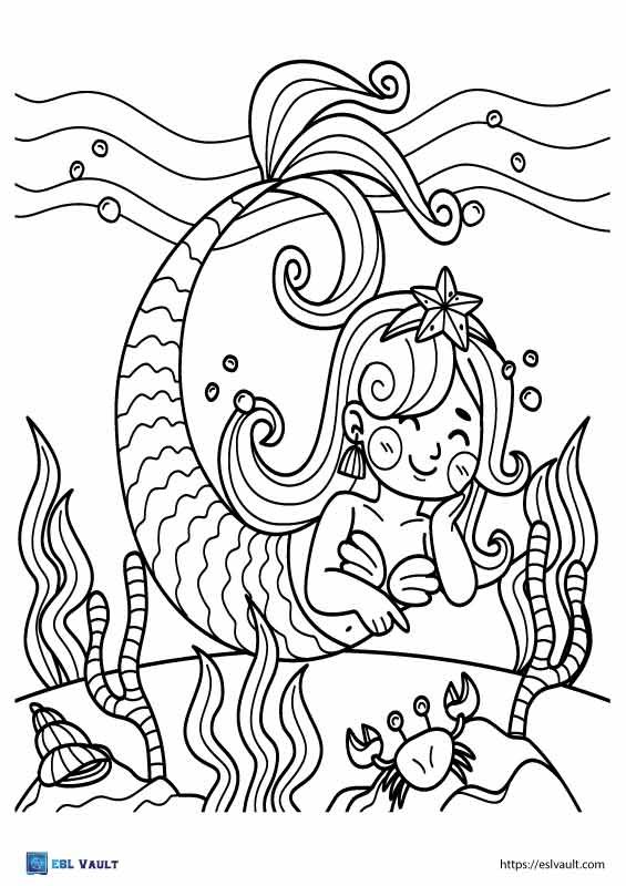 coloring page mythical creature mermaid