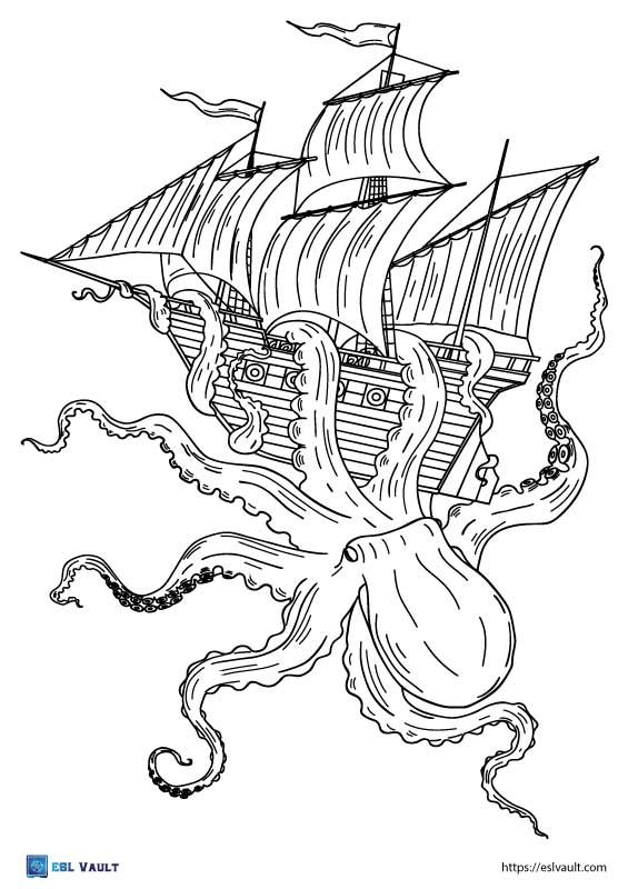 coloring page mythical creature kraken