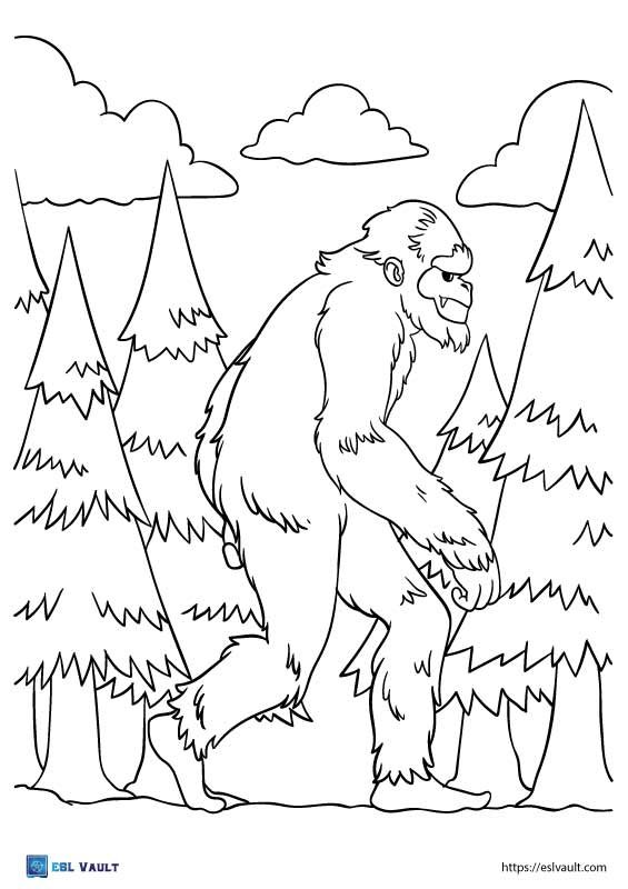 coloring page mythical creature sasquatch