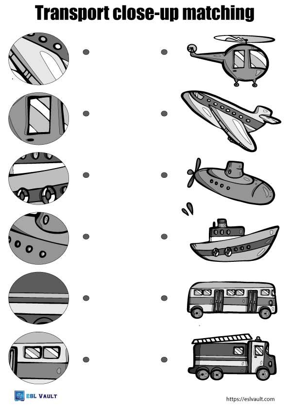 close up transport matching worksheet