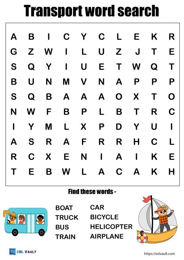 easy transport worksheet for kids