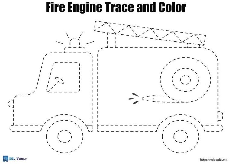 fire engine trace and color worksheet
