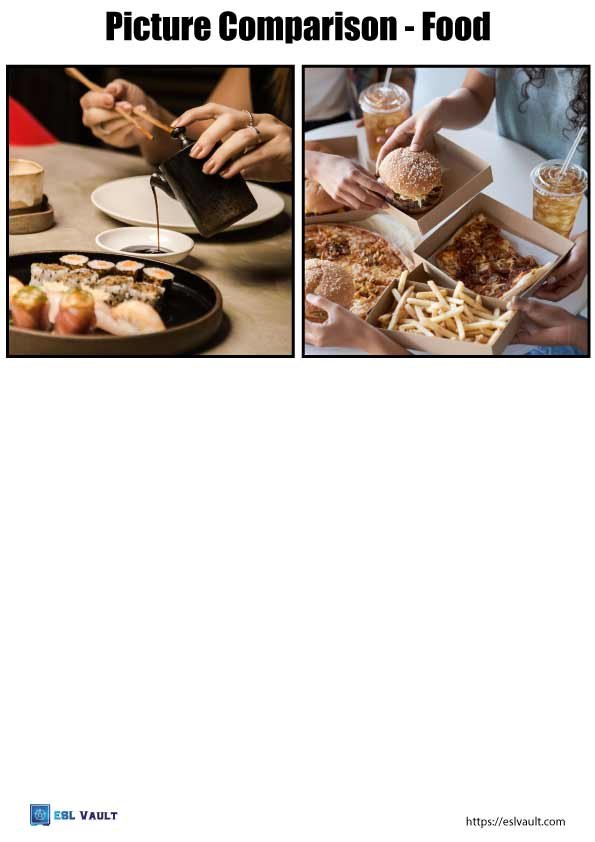 food picture comparison worksheets