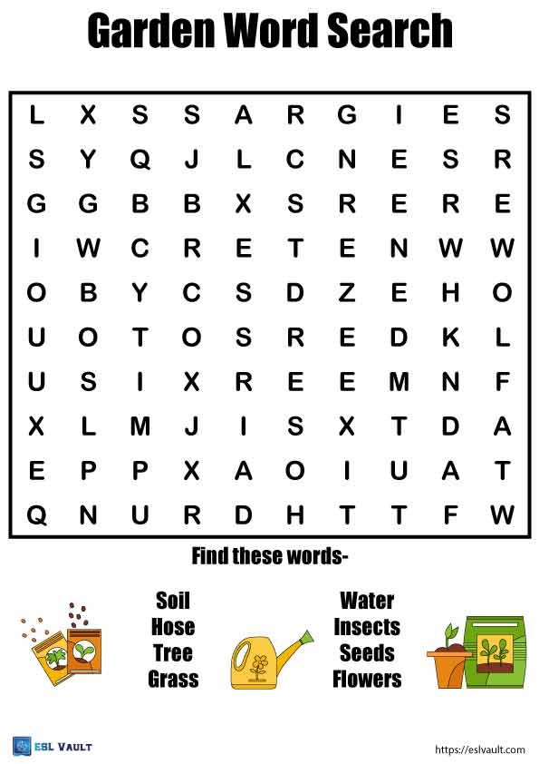 gardening word search for kids