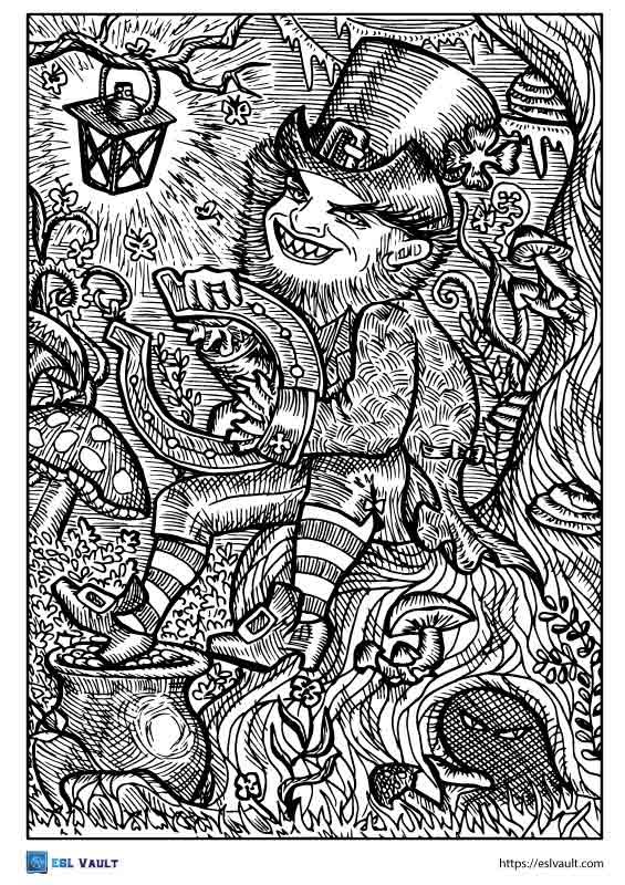 leprechaun coloring page for adults