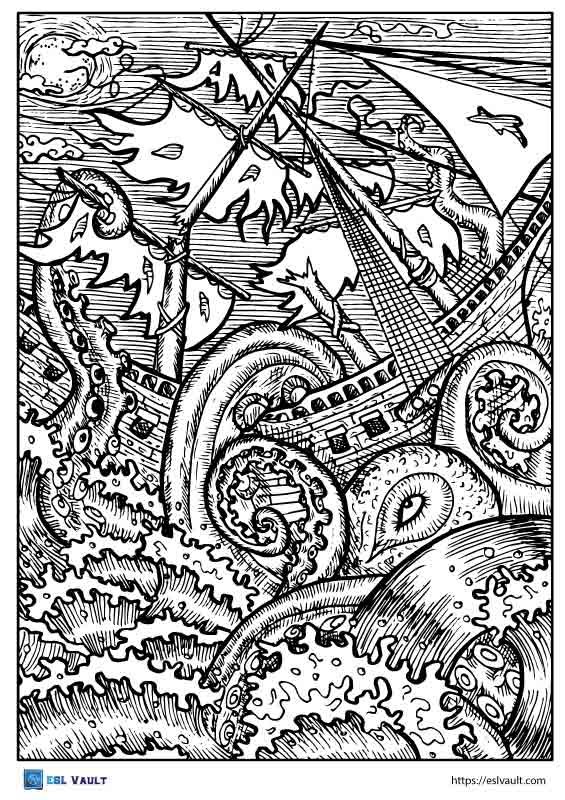 mythical creatures coloring sheet kraken